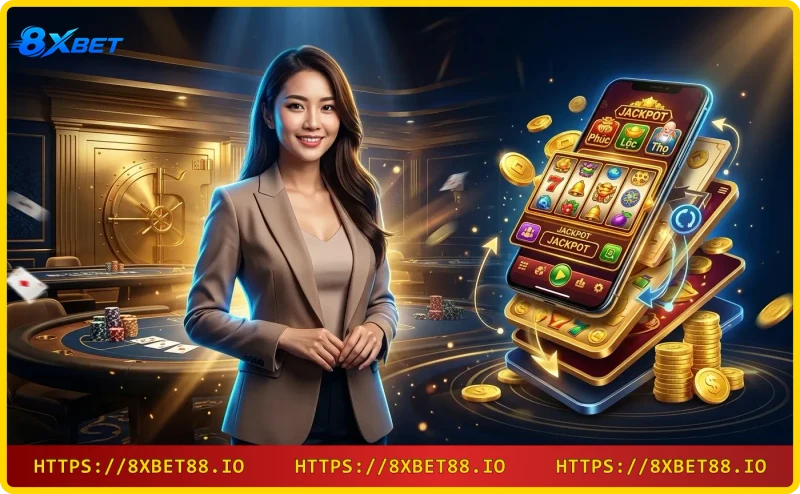 Giao diện slot game Phúc Lộc Thọ với 5 cuộn và biểu tượng đặc biệt